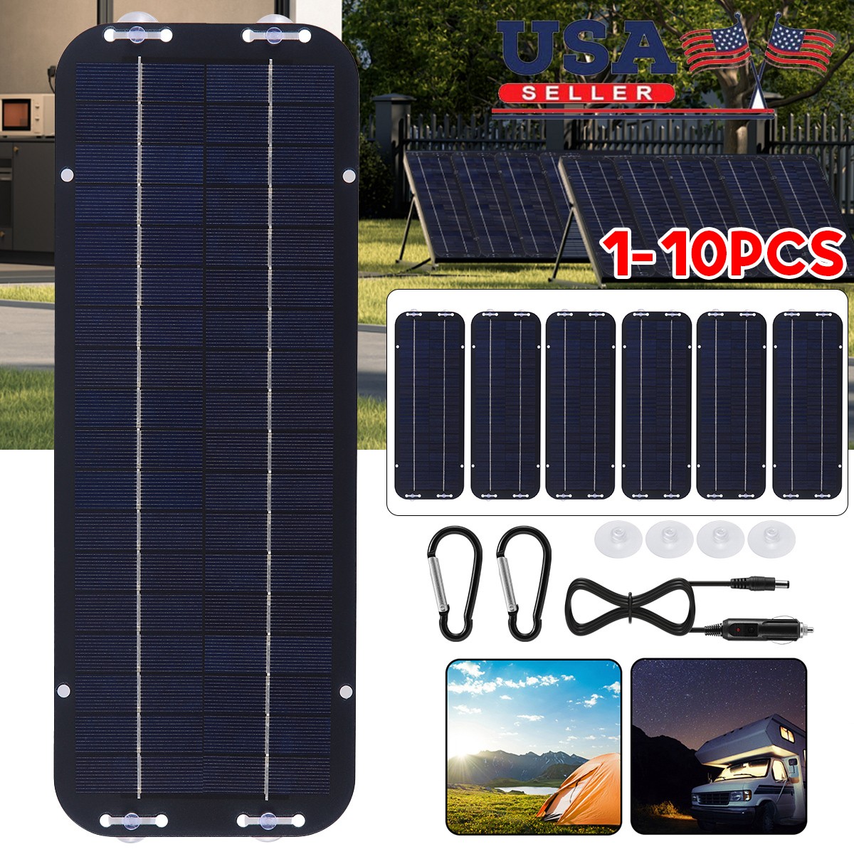 30W Solar Panel Kit 12V Trickle Charger Battery Charger Maintainer Boat RV Car