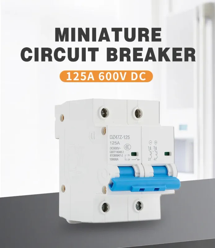 Circuit Breaker DZ47Z-125 DC MCB 2P 125A 600V Mini PV For Solar Overload Protect