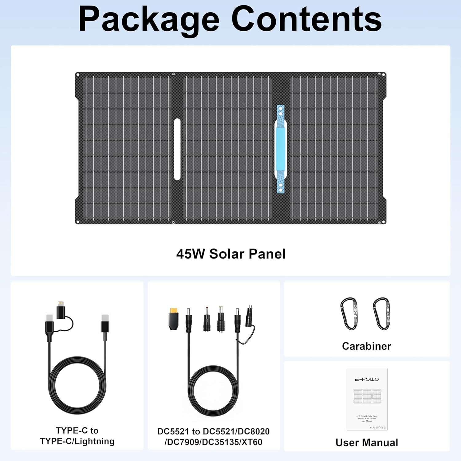 45W Portable Solar Panels Chargers with USB-C, USB-A and DC Outputs Foldable IP6