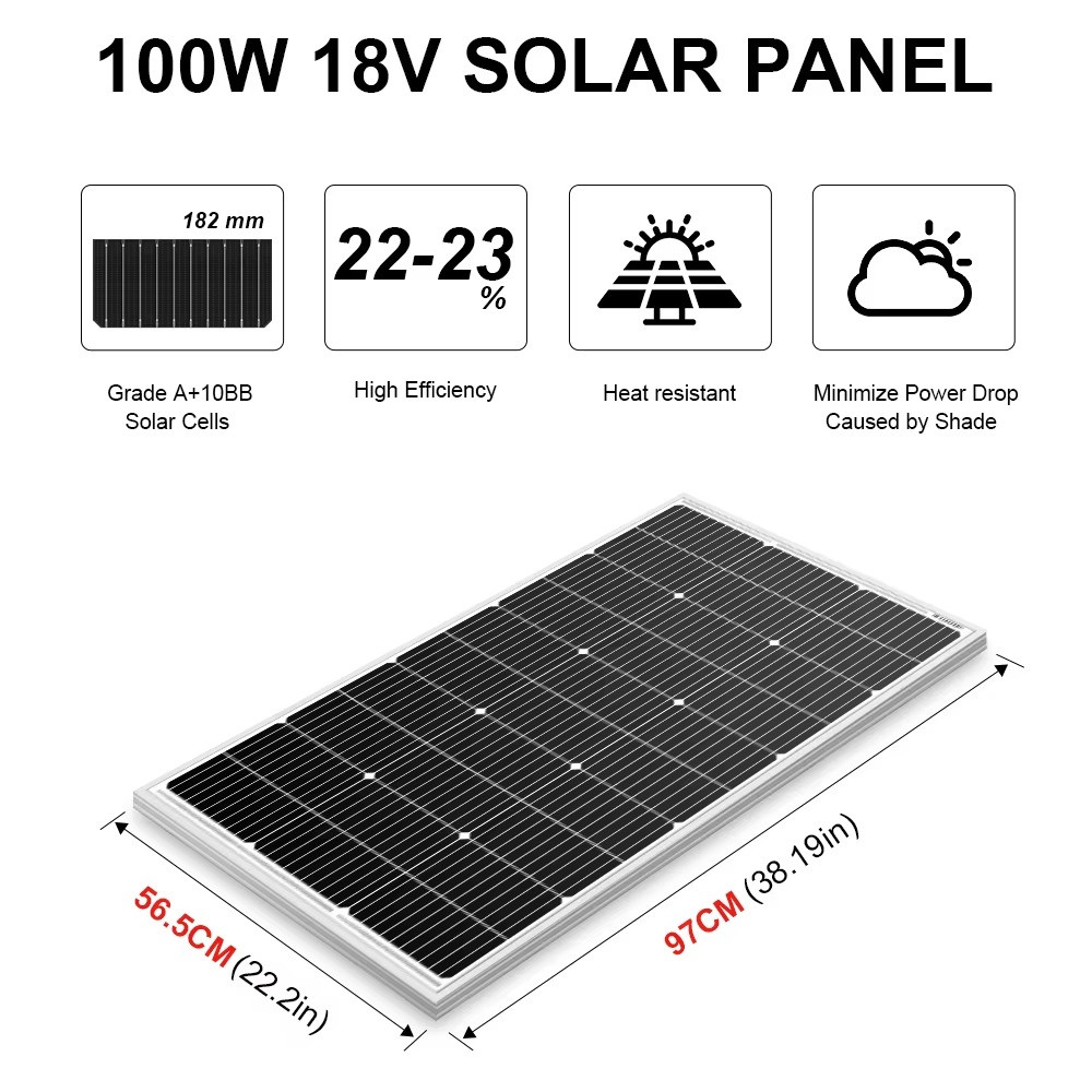 18V Waterproof Rigid Solar Panel Kit 100W 200W 400w 12V Controller Home