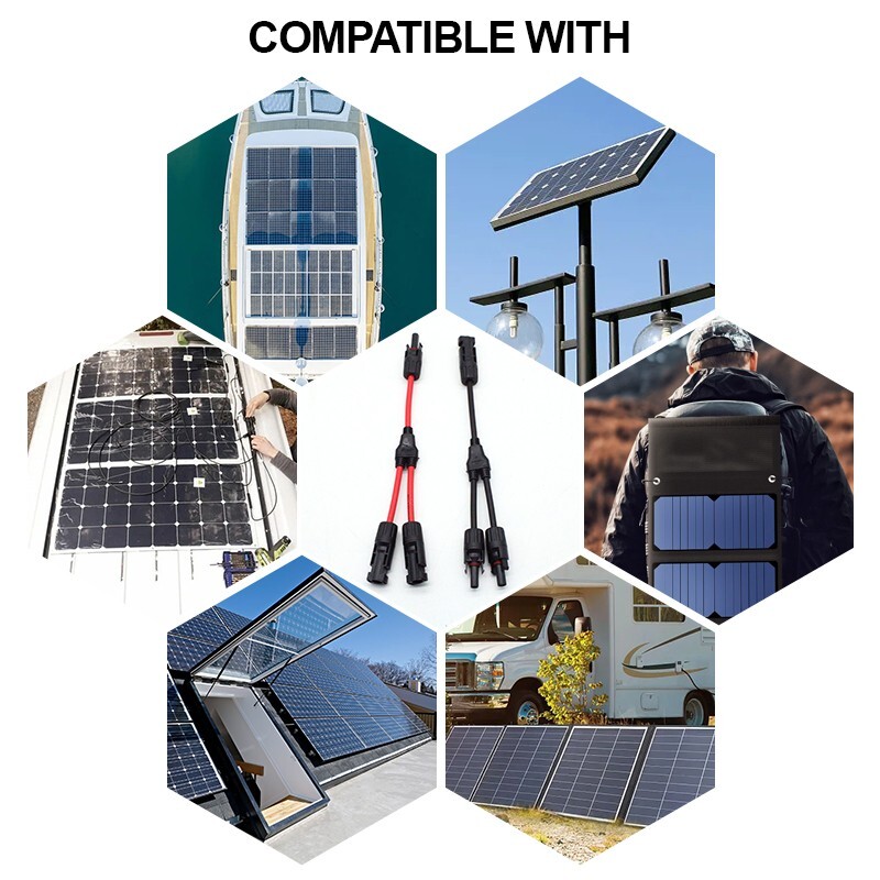 Y Branch Solar Panel Connector Cable 30A 1 to2 Parallel Adapter Waterproof