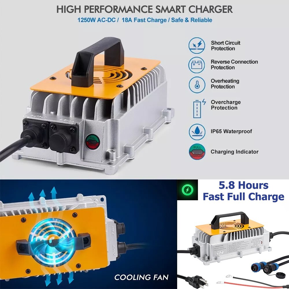 48V 300Ah Lithium Golf Cart Battery 200A BMS 6000+Cycles APP Charger Monitor Set