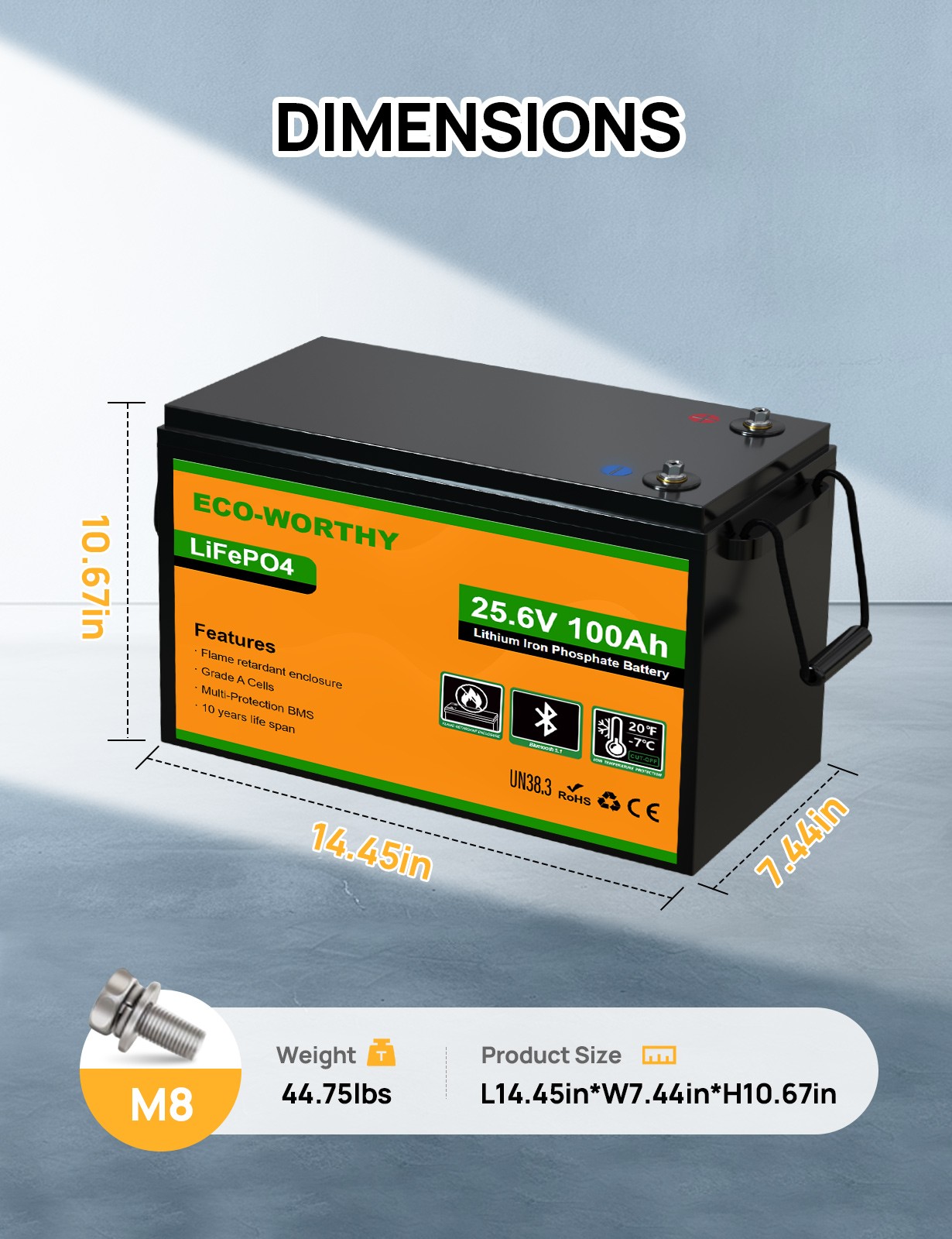 ECO-WORTHY 24V 100Ah LiFePO4 Lithium Battery Metal Case BMS 3000+Deep Cycles