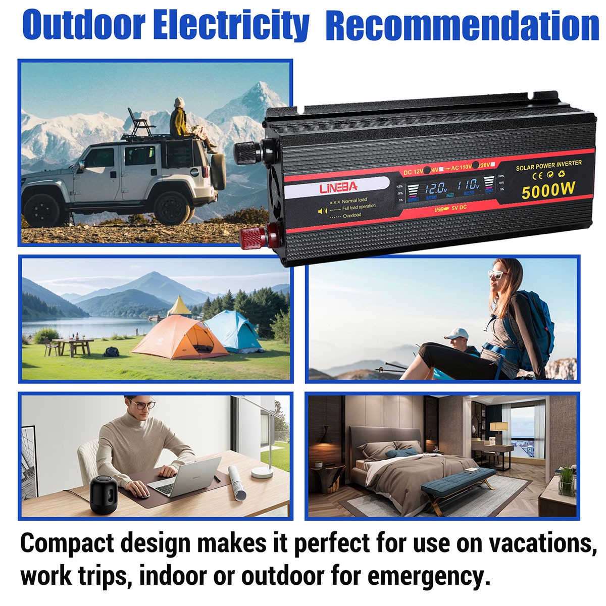 Home Boat RV Off Grid 18V 400W Flexible Solar Panel Charger with 5000W Inverter