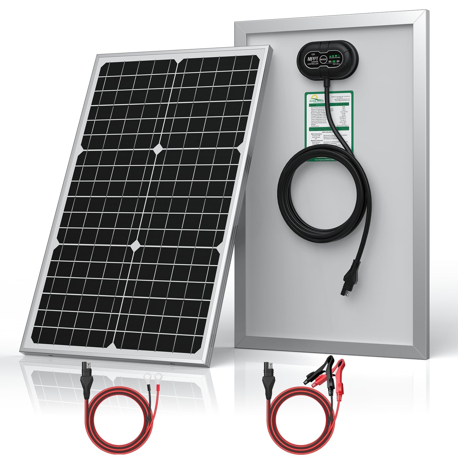 12V 30W Solar Panel Battery Charger Ultra, Built-in UltraSmart MPPT Charge Co…