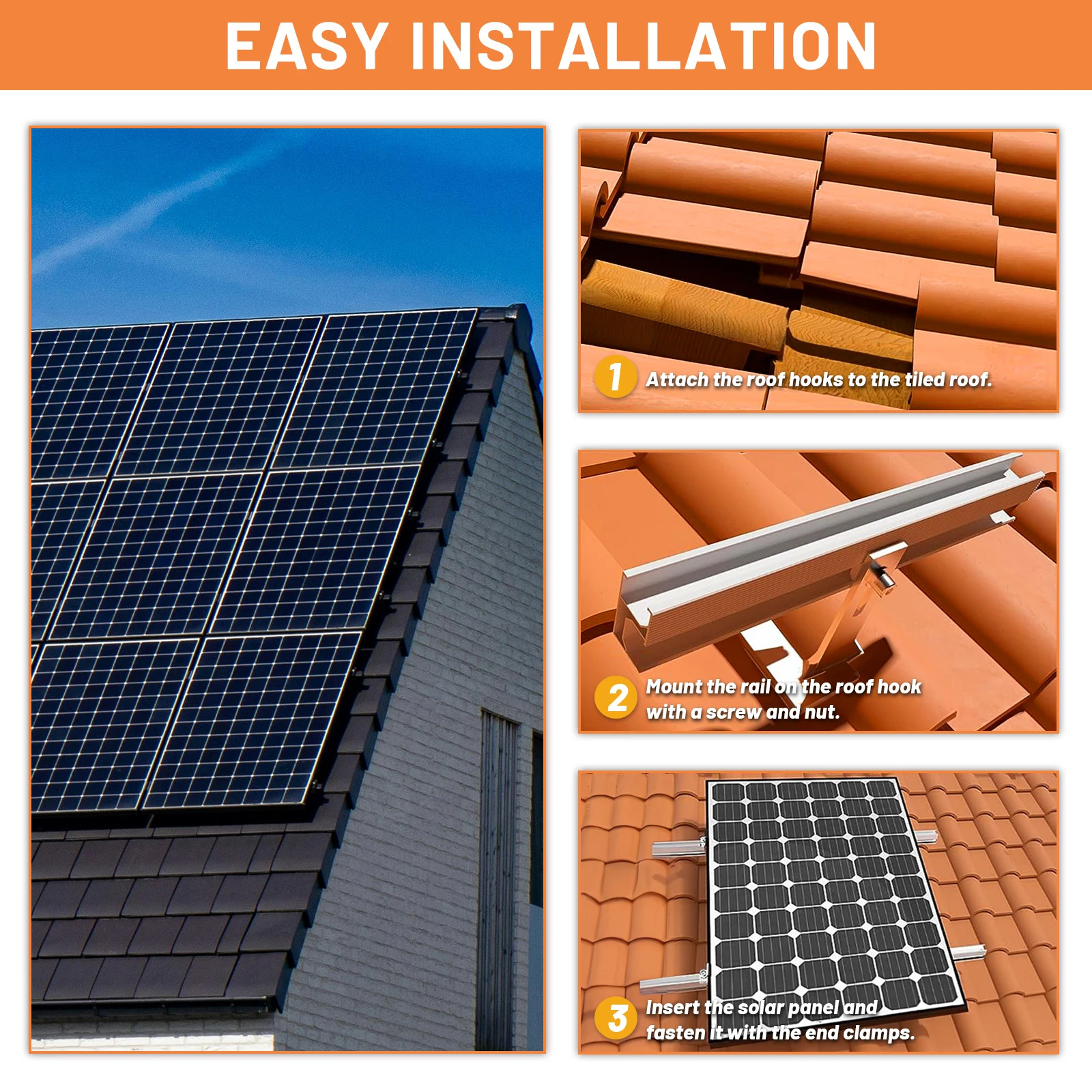 Solar Panel Mounting Set, Photovoltaic Mounting Rail for 1/2/4 Solar Panel, 300