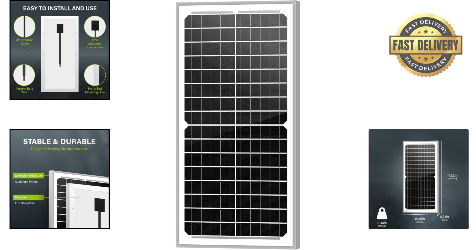 Compact 10W Monocrystalline Solar Panel – Efficient Power for Vehicles and Gates