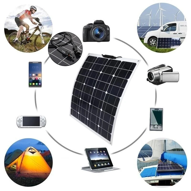 200W 18V Waterproof Flexible Solar Panel For RV Boat Camper Home Battery Charge