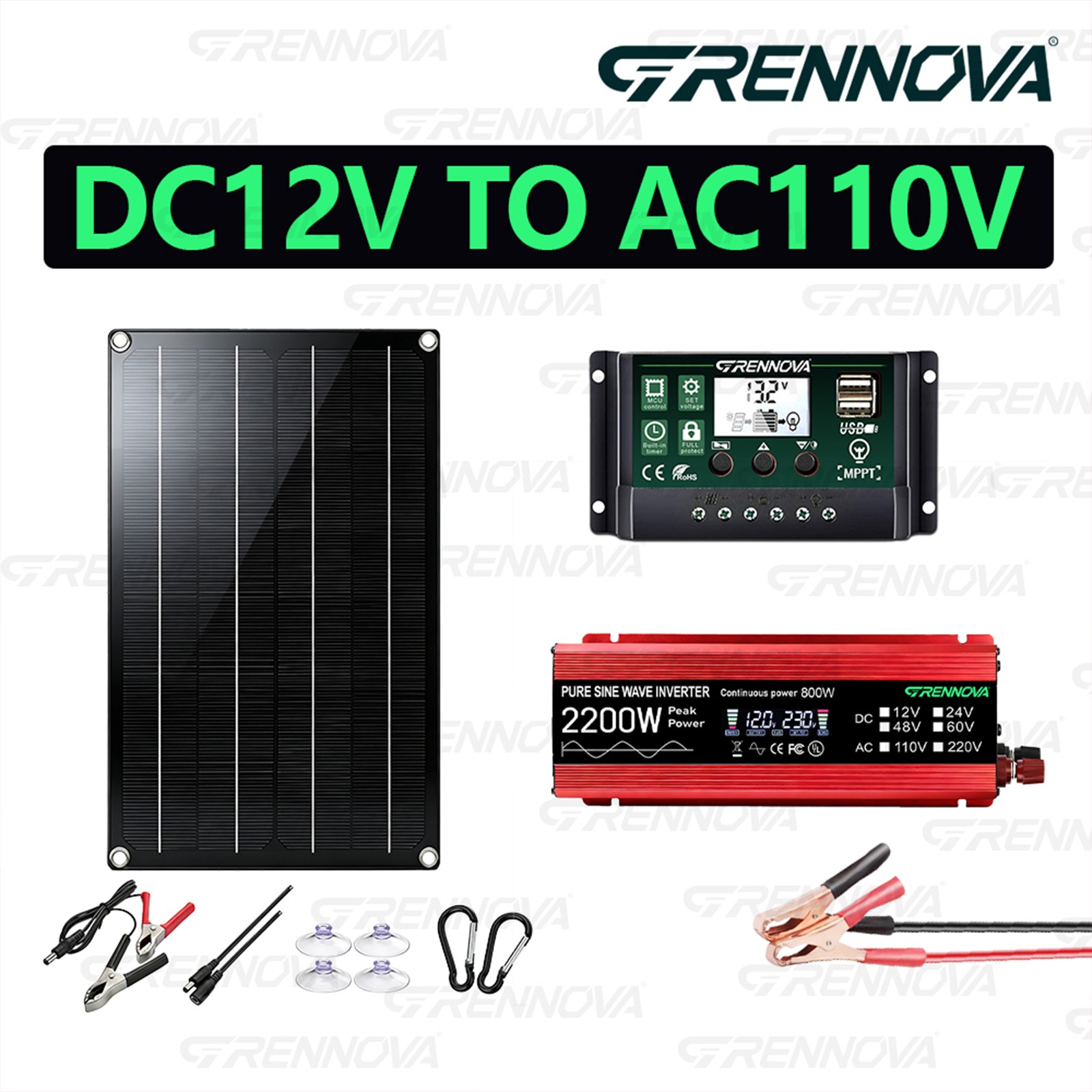 Grennova 2200W Off-Grid Solar System 60W Panel 60A MPPT Pure Sine Inverter