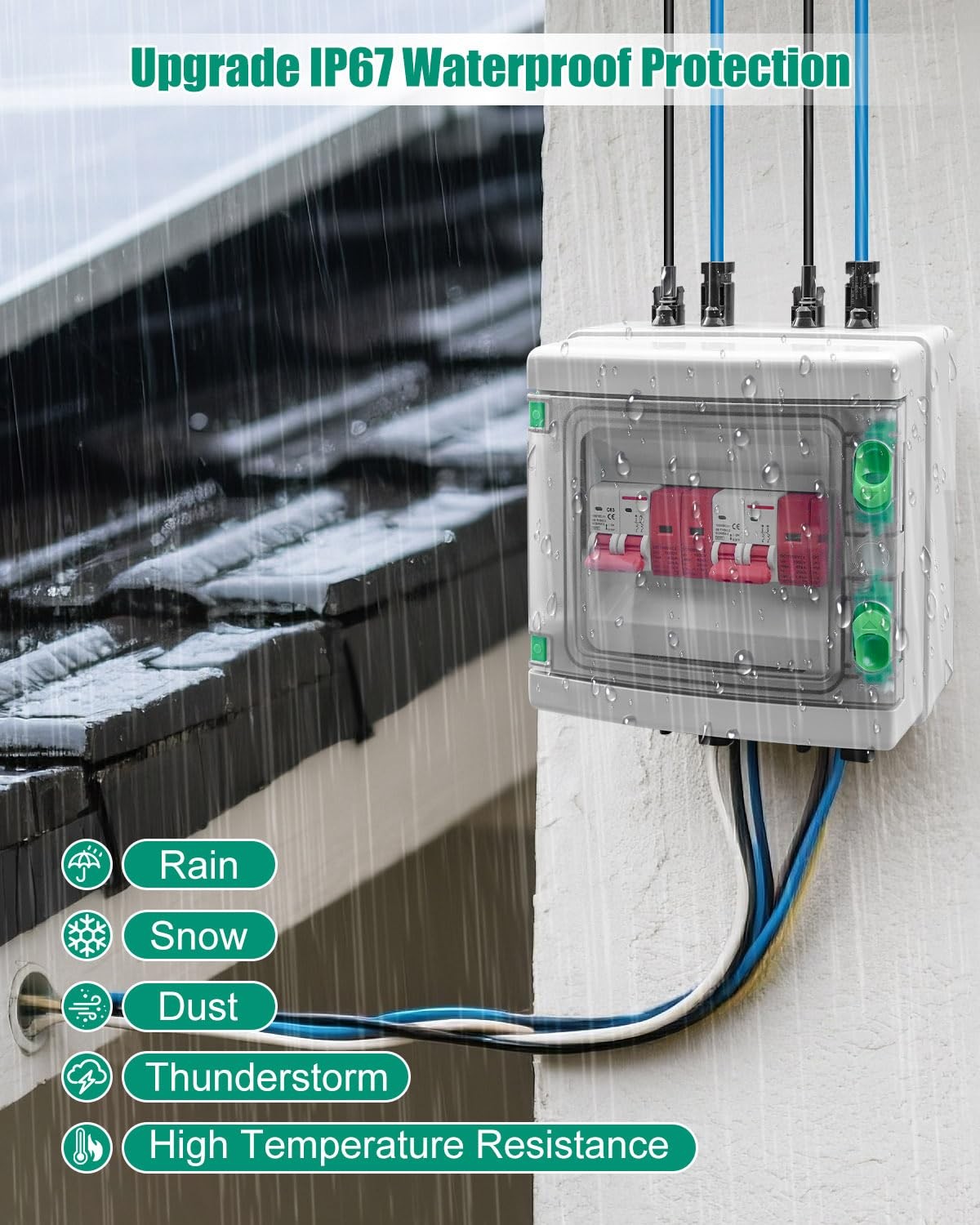 63 Amp Solar Disconnect Switch DC Breaker Box with Surge Protector, IP65 Wate…