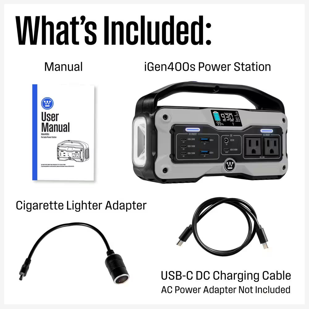 400-Watt Lithium-Ion Portable Power Station with LED Display and Flashlight