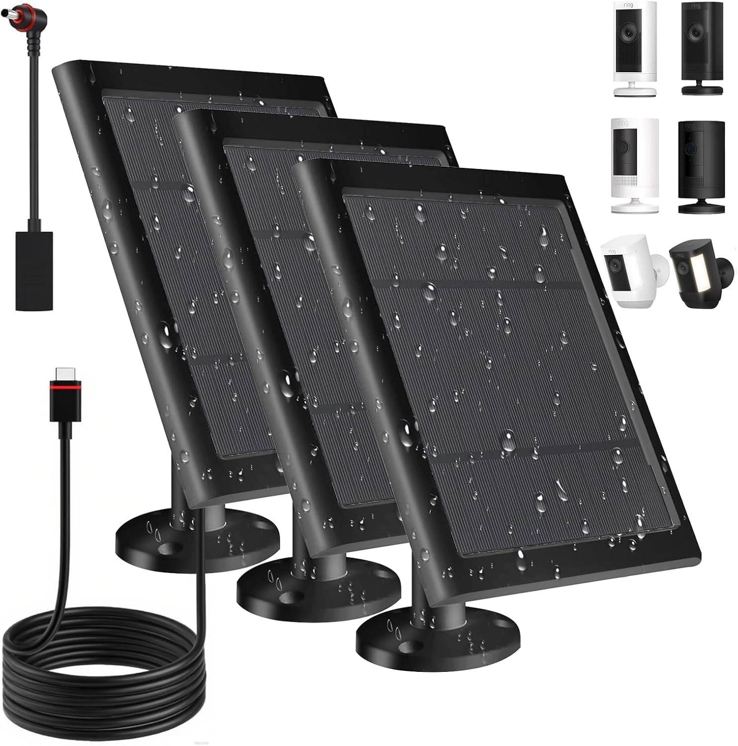 Solar Panel Ring Camera(2nd Generation 2 Pack 5W Solar Panel W/ 10FT/3M Long