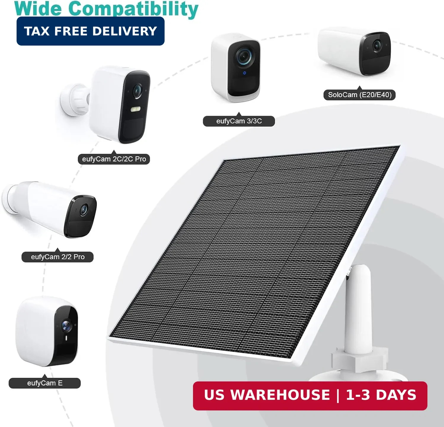 Solar Panel for Eufy Camera, 5W Solar Panel Compatible with Eufycam 3/3C/2/2 Pro