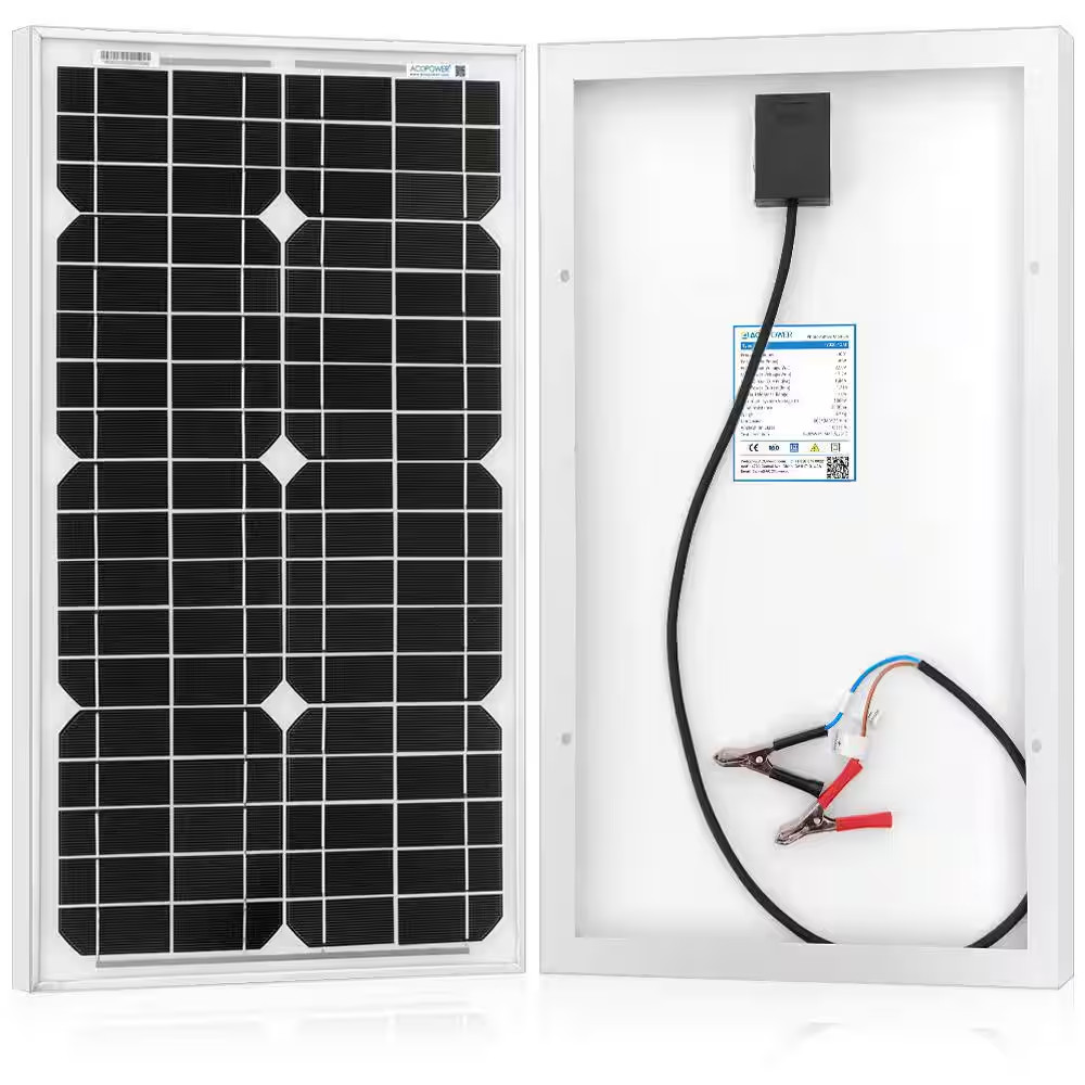 30-Watt 12-Volt Mono Solar Panel, Compatible with Portable Chest Fridge Freezer