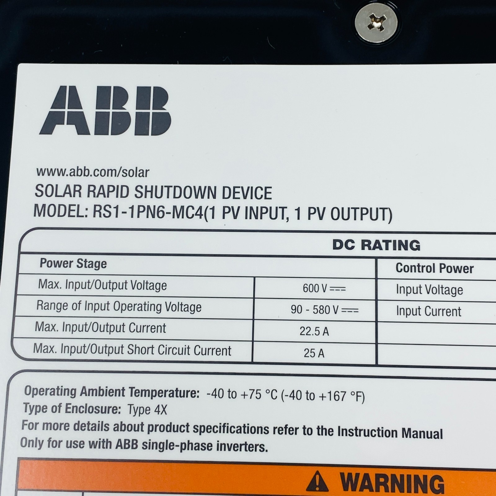 ABB RS1-1PN6-MC4 Solar Rapid Shutdown Device RSD 600VDC 1PV Input Output – New