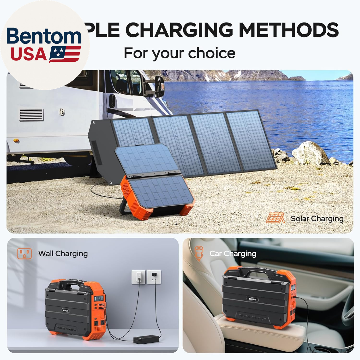 Portable Power Station 1600W (Peak 3200W), Built-In Solar Panel, 1024Wh Lifepo4