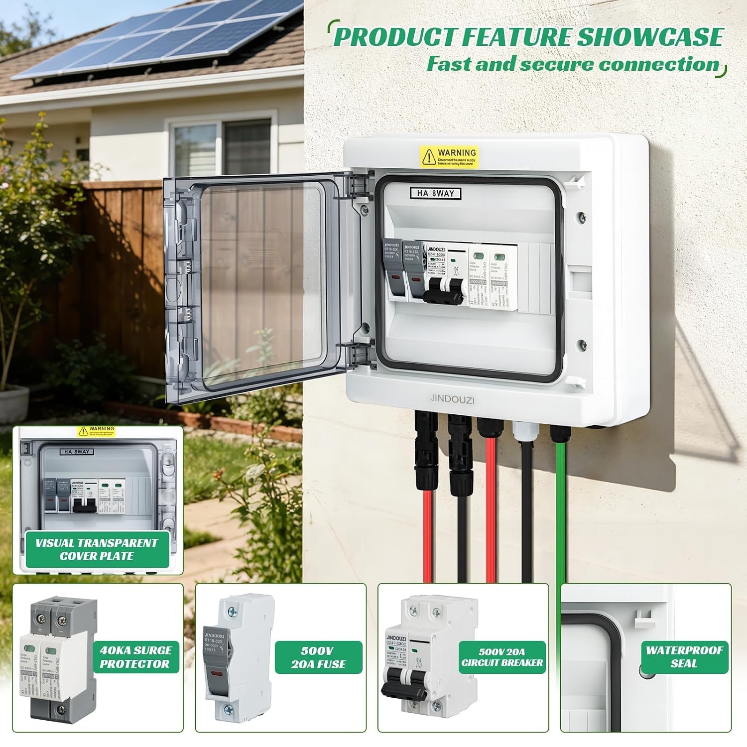 Solar Combiner Box 1 In 1 Out with 20A Fuse Circuit Breaker Surge Protector f…