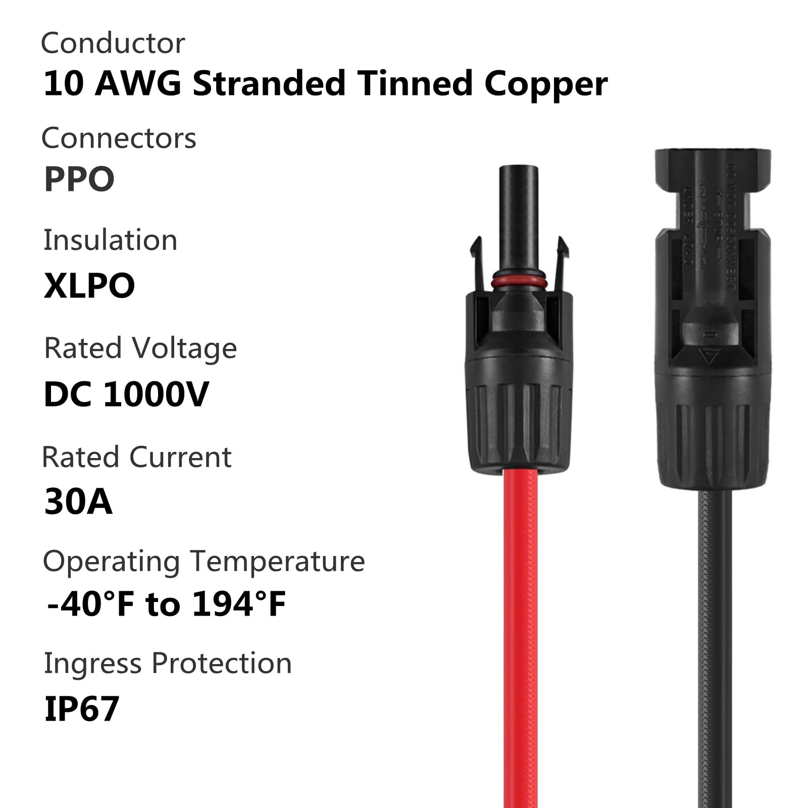 Solar Connectors Y Branch Parallel Adapter 10AWG Cable for Solar Panel