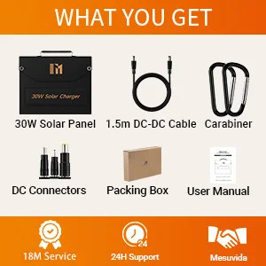 30W Travel-Ready Solar Charger – Portable Foldable Solar Panel with 18V MC4, Du