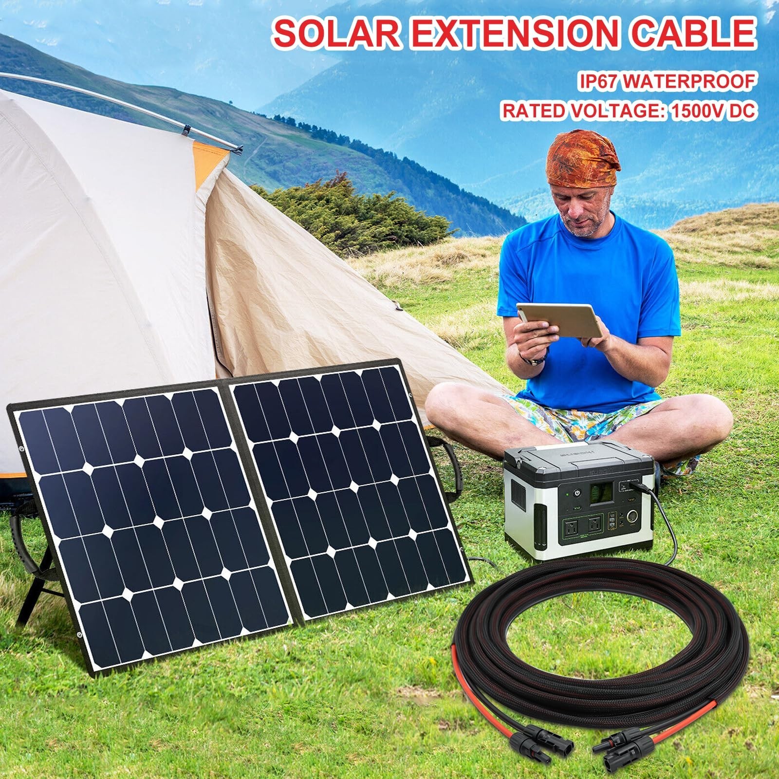 40FT Solar Extension Cable 10AWG 6mm² with IP67 Connectors for RV Boat Marine