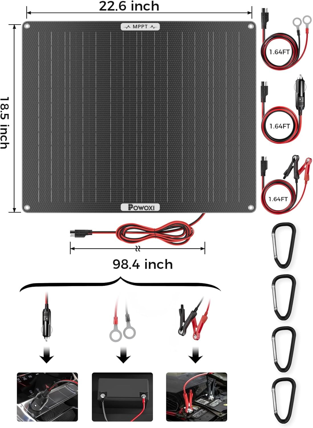 50W Solar Battery Charger: 12V Solar Car Battery Trickle Maintainer