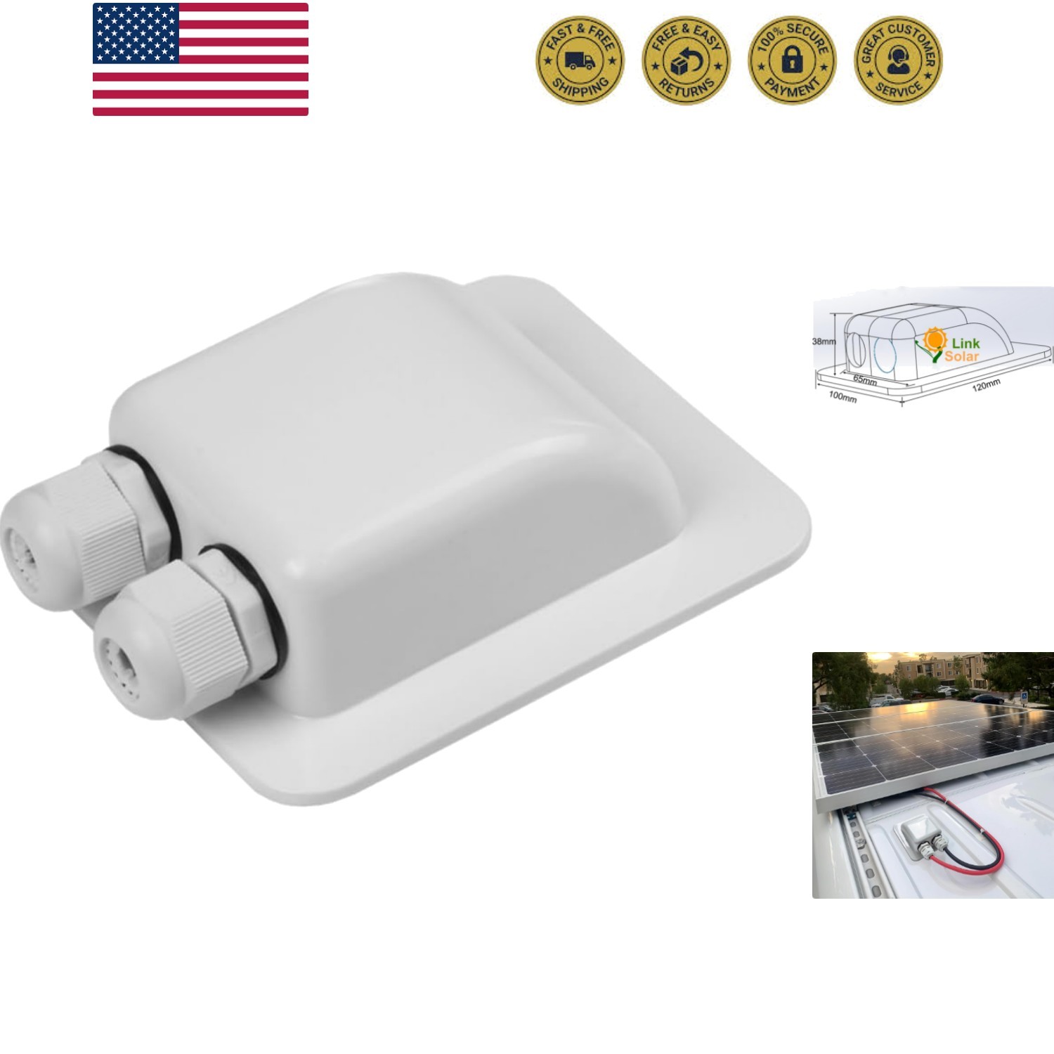 Weatherproof ABS Solar Double Cable Entry Gland for All Cable Types 2mm² to 6…