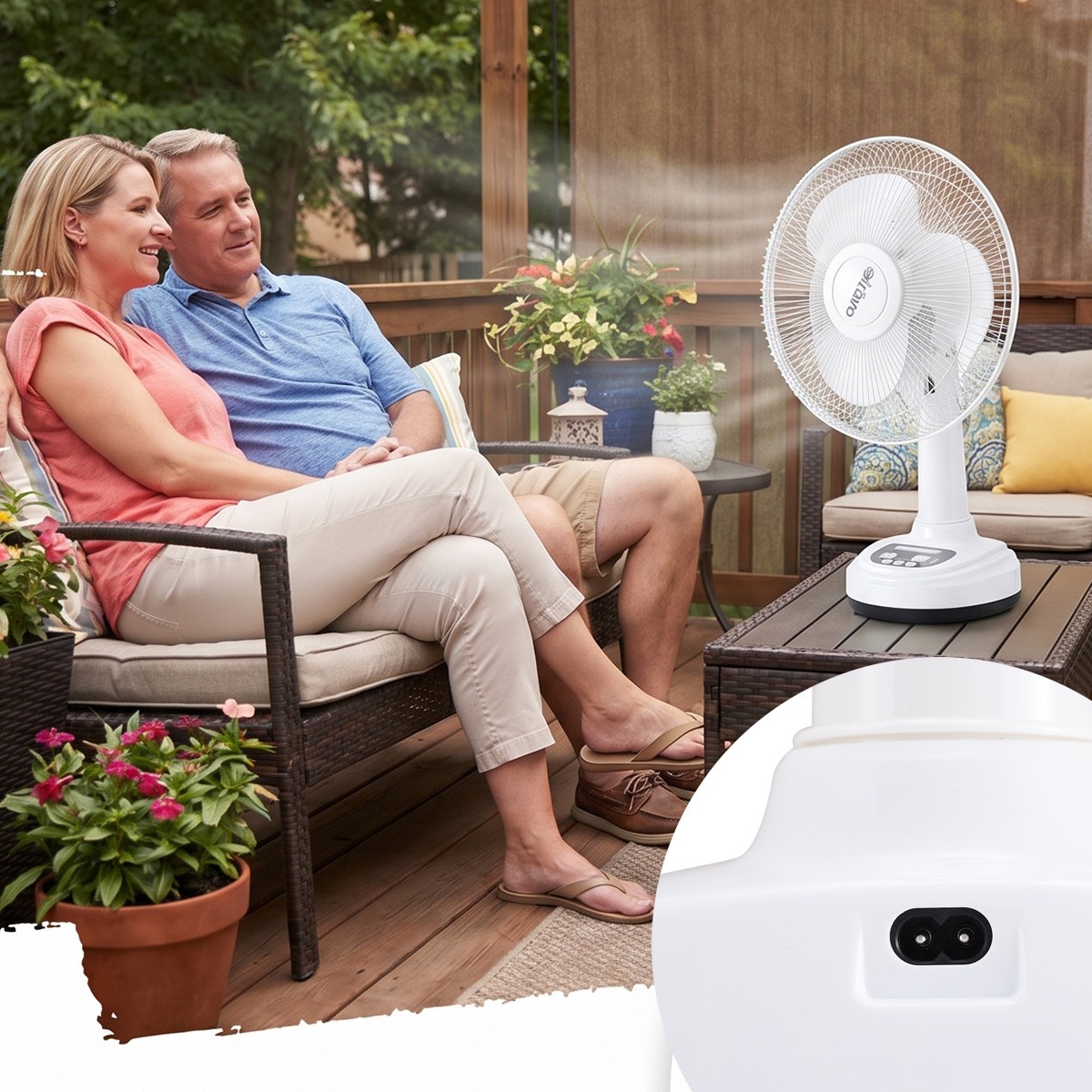 Portable Personal Desk Fan 2 Speed 12in Solar Rechargeable Fan w/ 2 Light Bulbs