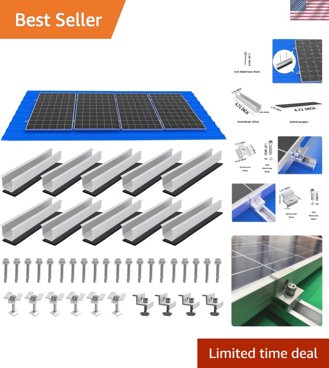 Complete Solar Panel Mounting Kit: 4-Piece Roof Set for Efficiency & Durability