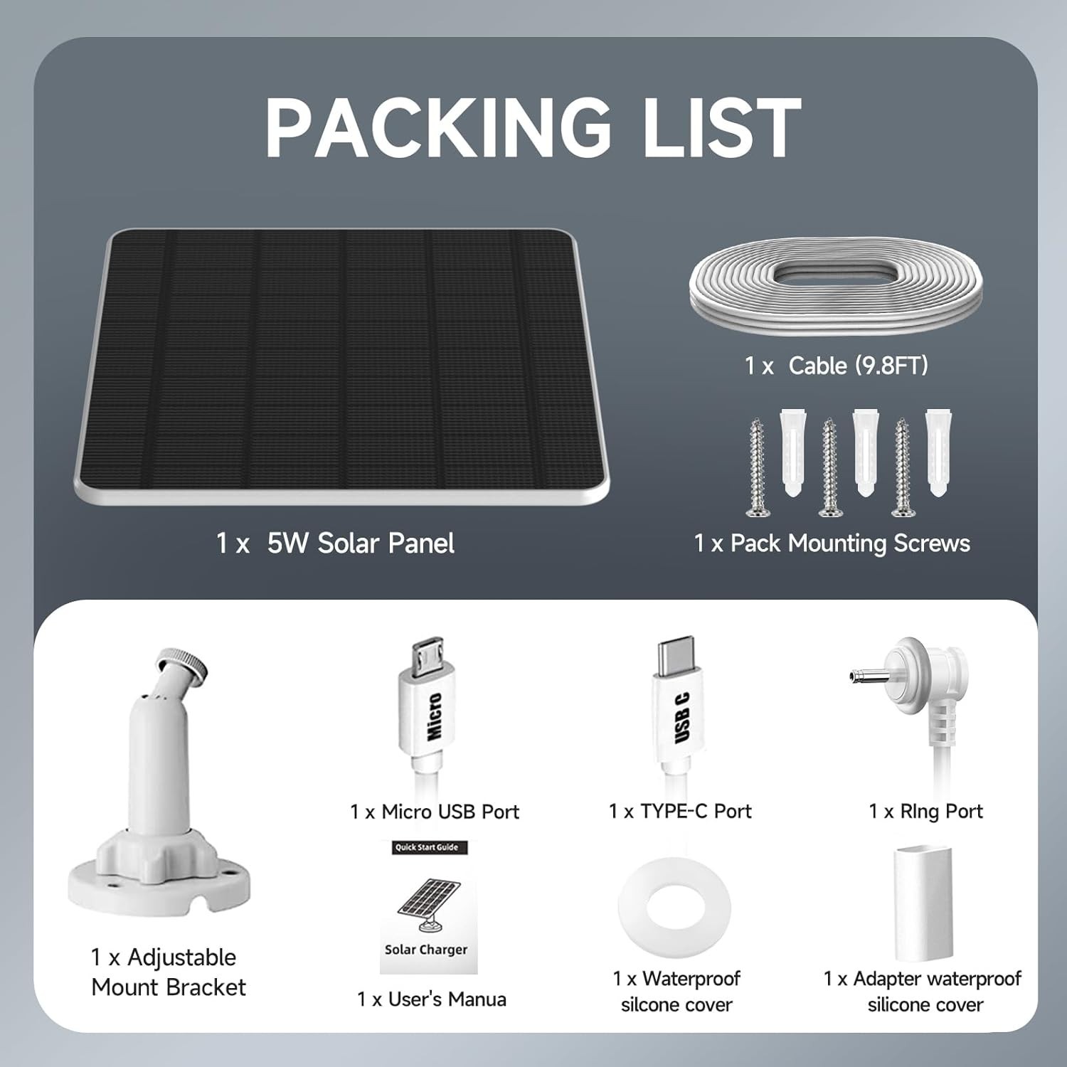 5W Solar Panel for Ring Camera Compatible with Rings Spotlight 3600mAh IP65 10ft