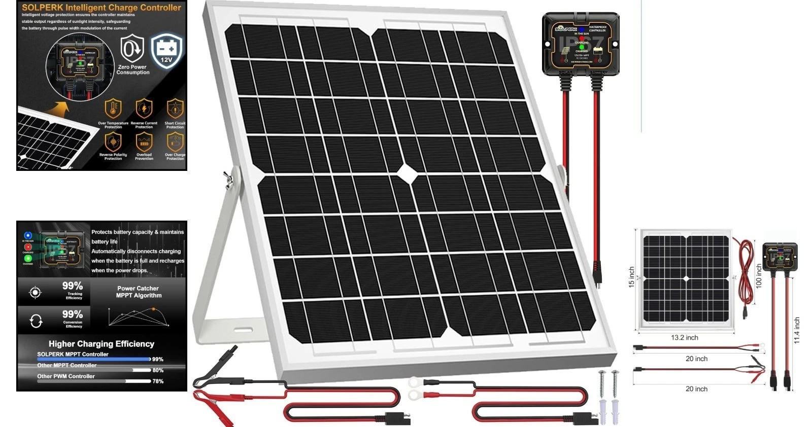 High-Efficiency 20W Solar Battery Maintainer with Adjustable Mounting Bracket
