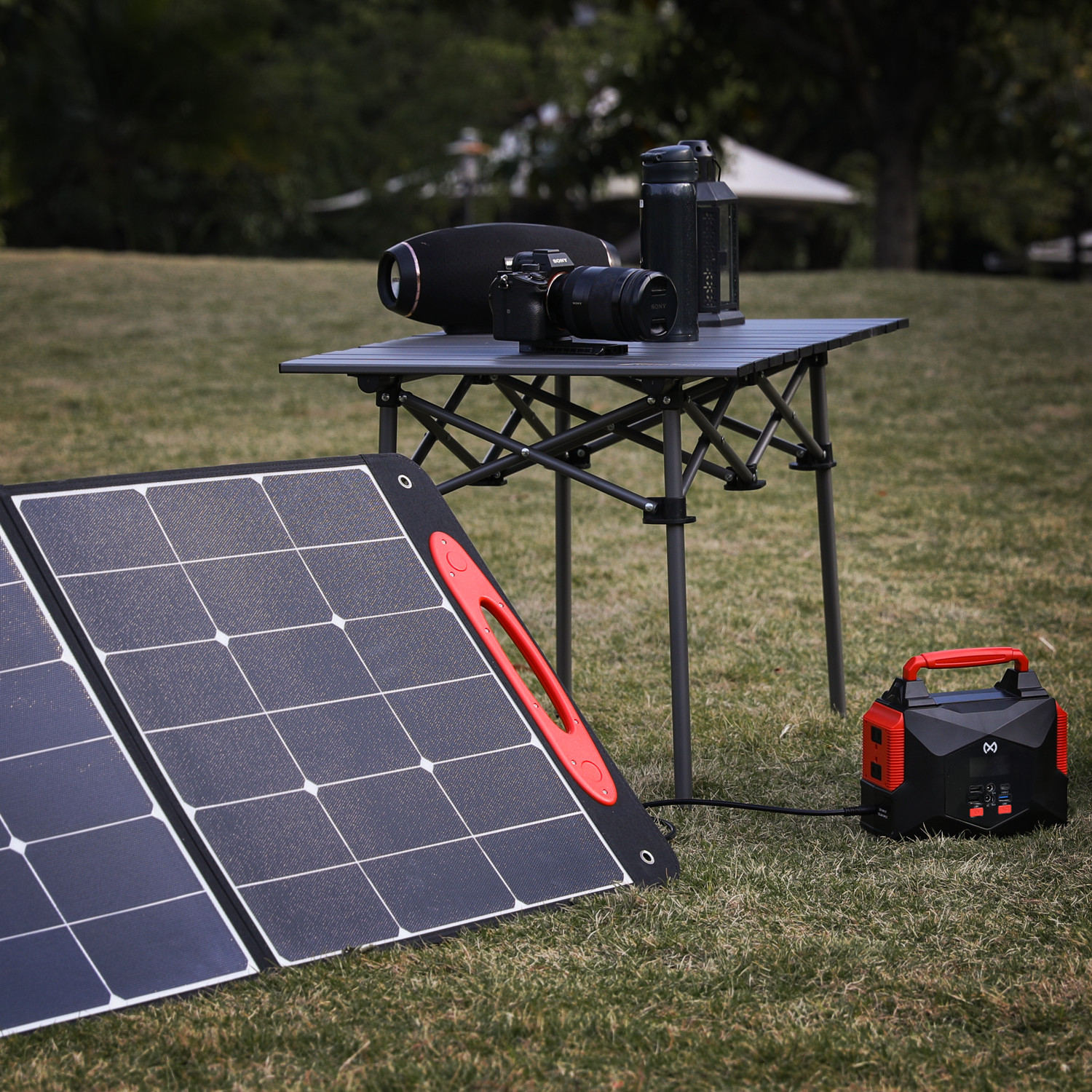 [PORTABLE POWER STATION+FOLDABLE SOLAR PANEL]Camping Solar Generator w/LED Light