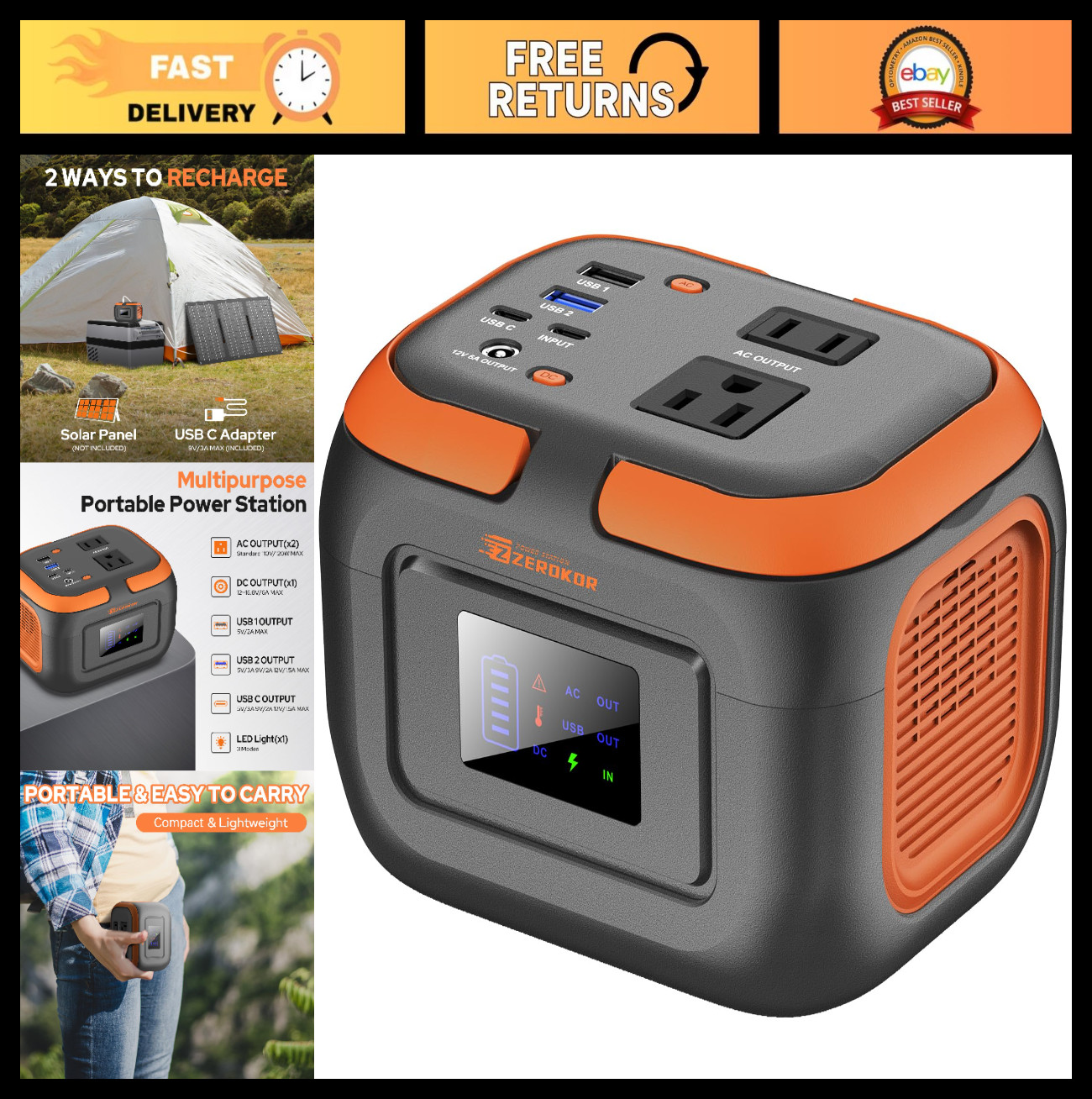 Portable Power Station 120W, 97.6Wh Battery Pack with AC Outlet & USB-C for Camp