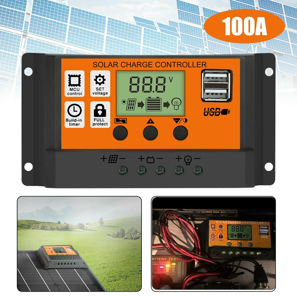 100A MPPT Solar Panel Kit Regulator Charge Controller Auto Focus Tracking 12/24V