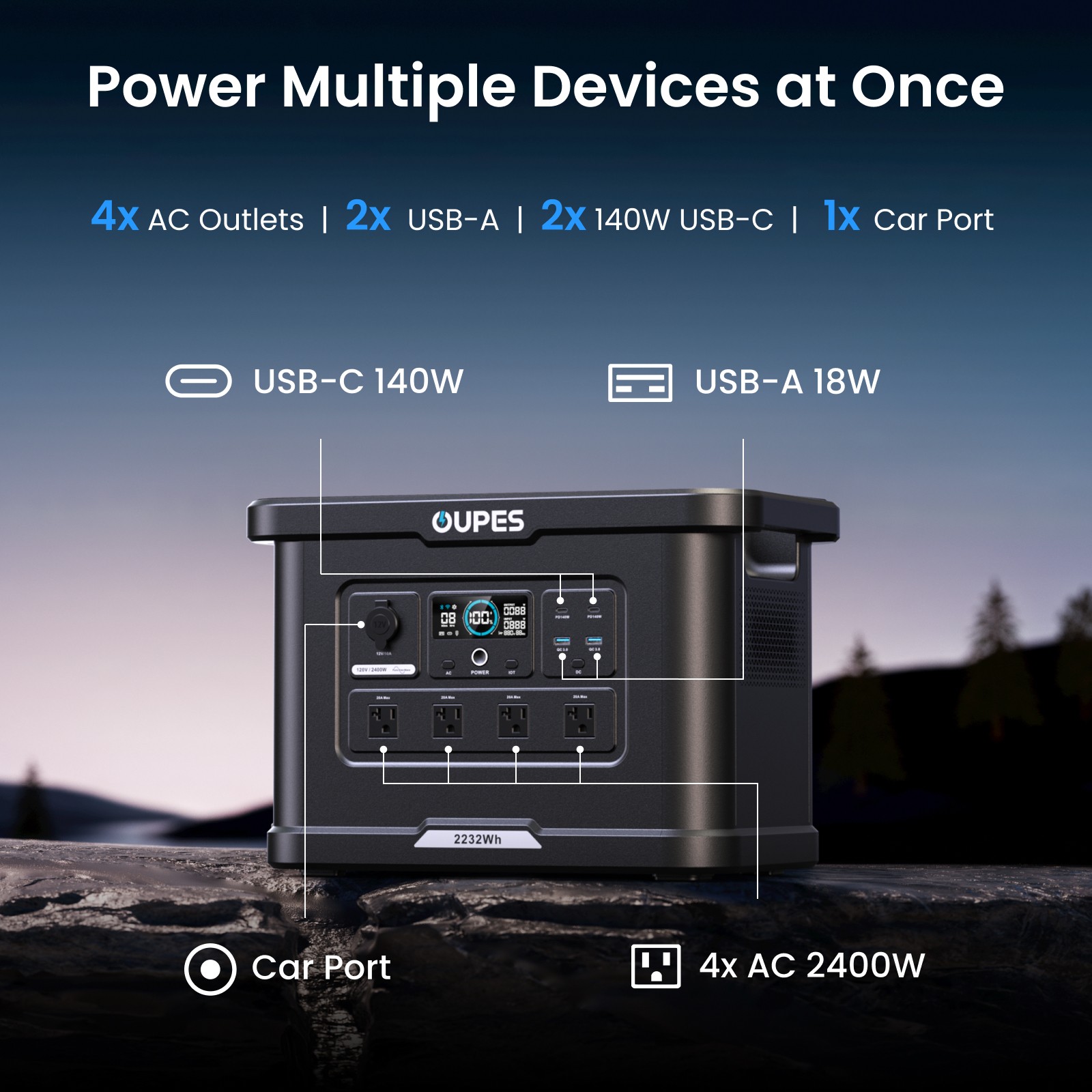 OUPES 2232Wh 2400W Exodus 2400 Lite Portable Power Station Solar Generator RV