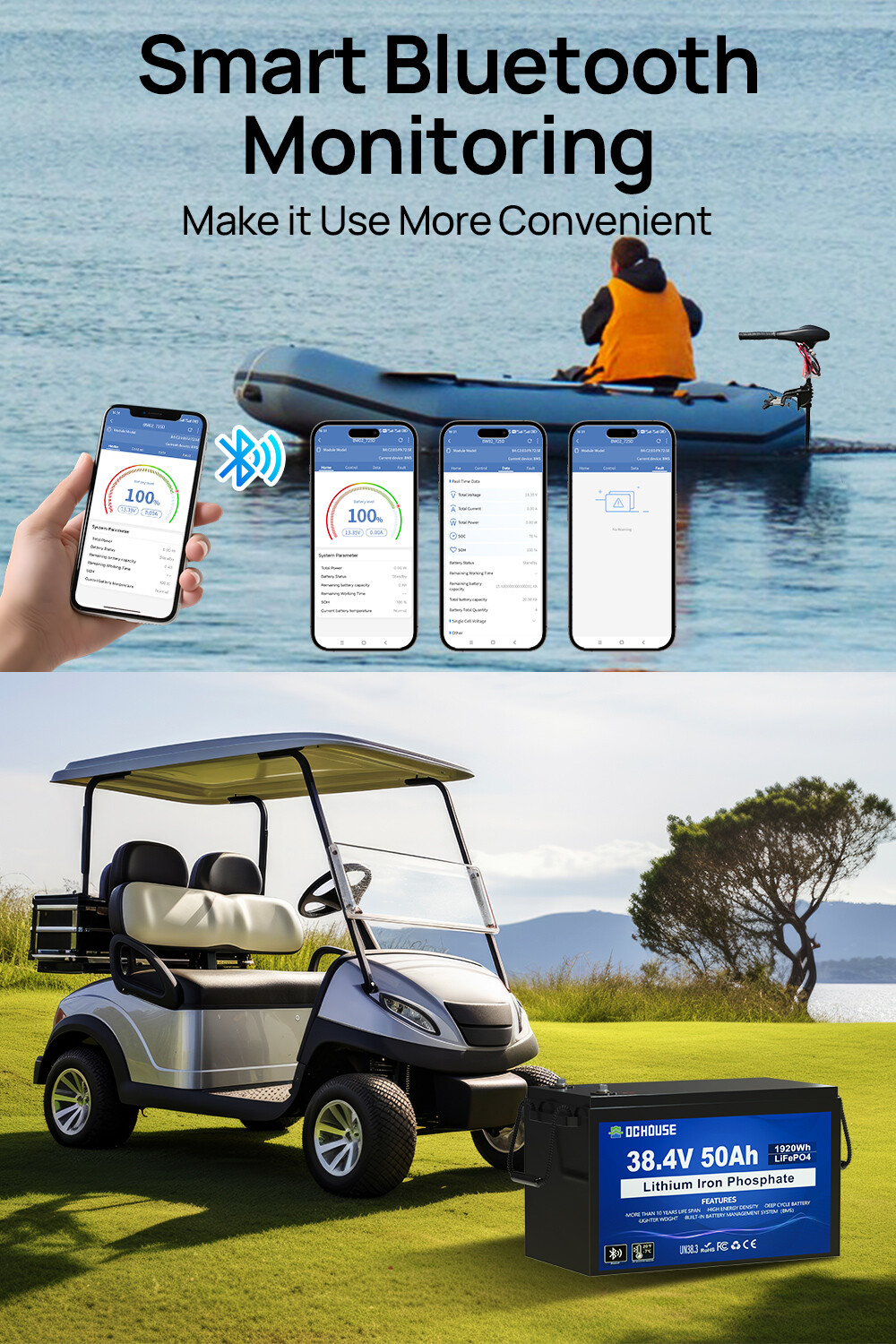 36V 50Ah Lithium Bluetooth Battery Smart Monitor Trolling Motor Solar