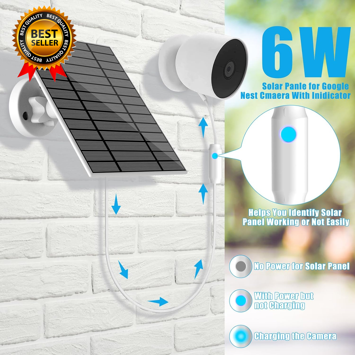 6W Solar Panel Compatible with Google Nest Camera Outdoor & Indoor