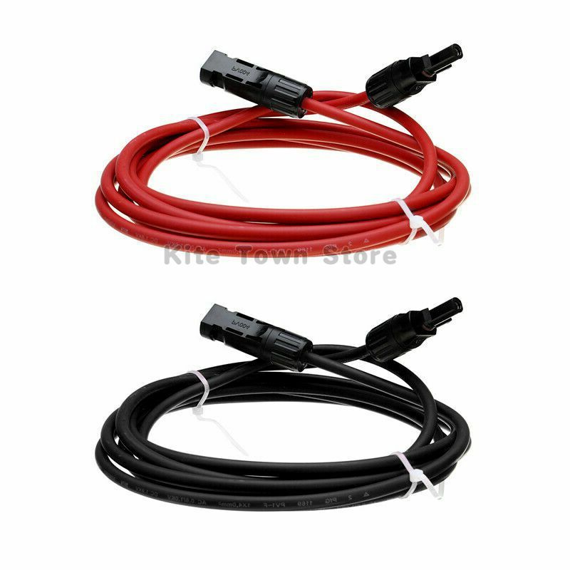 New 1 Pair Black + Red Solar Panel Extension Cable Wire Connector 12/10 AWG