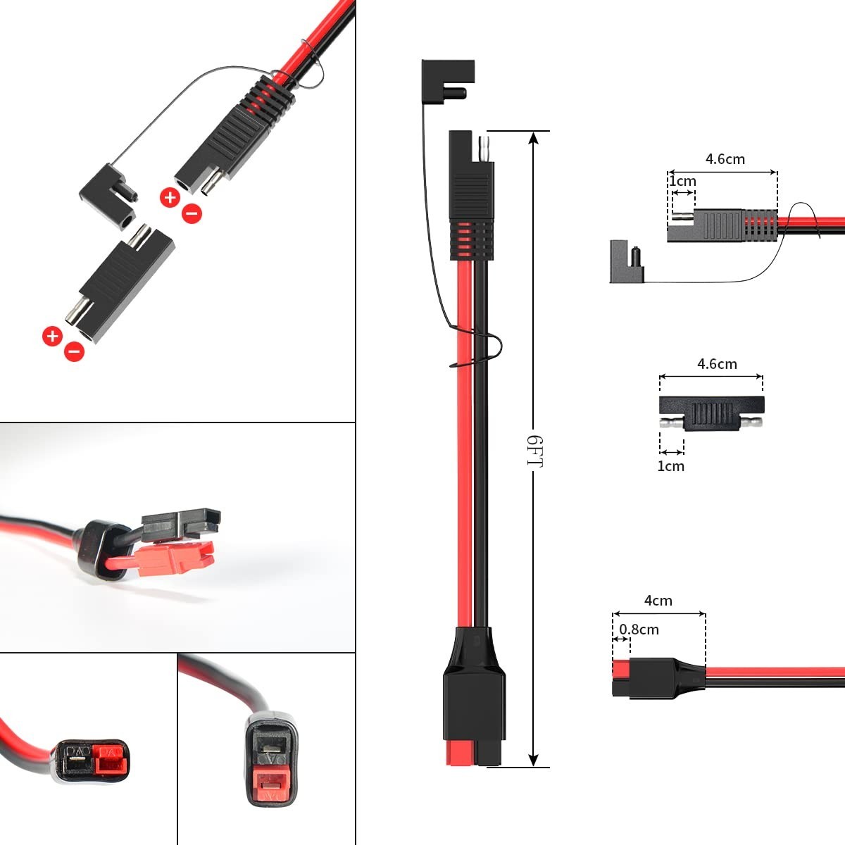 2 pack – 12AWG SAE to Anderson Adapter Cable – Solar Battery Power Connector