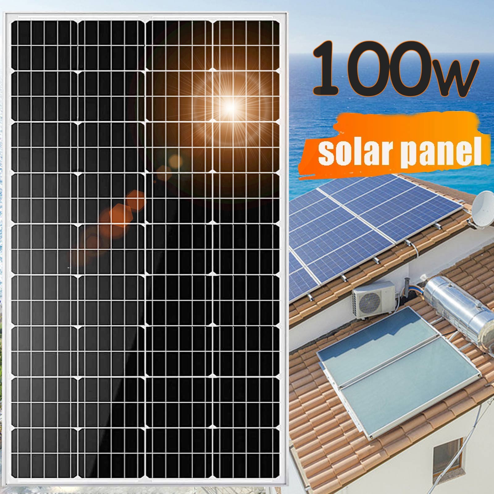 100W Solar Panel 12 Volt Solar PV Charger High Efficiency Off Grid RV Cabin Shed