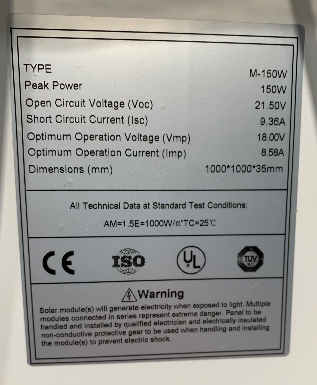 150W Solar Panels 18V 8.5A Monocrystalline for Off-Grid Power Source – 5 panels