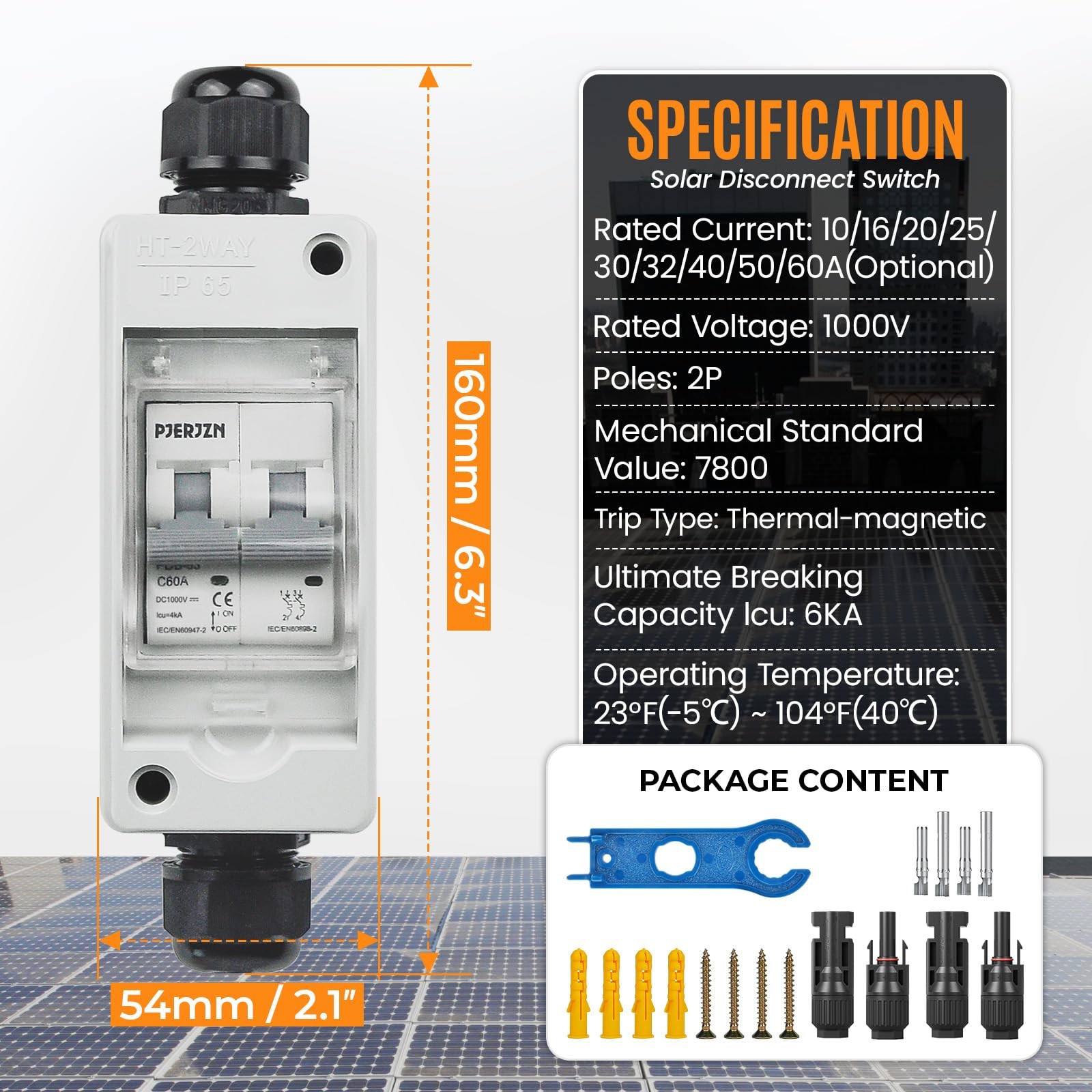 Solar Panel Disconnect Switch 1000V 60A PV Shut Off Switch Outdoor Circuit Br…