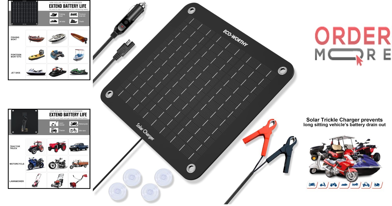 10W Solar Battery Charger Maintainer 12V Waterproof Car Truck Boat RV