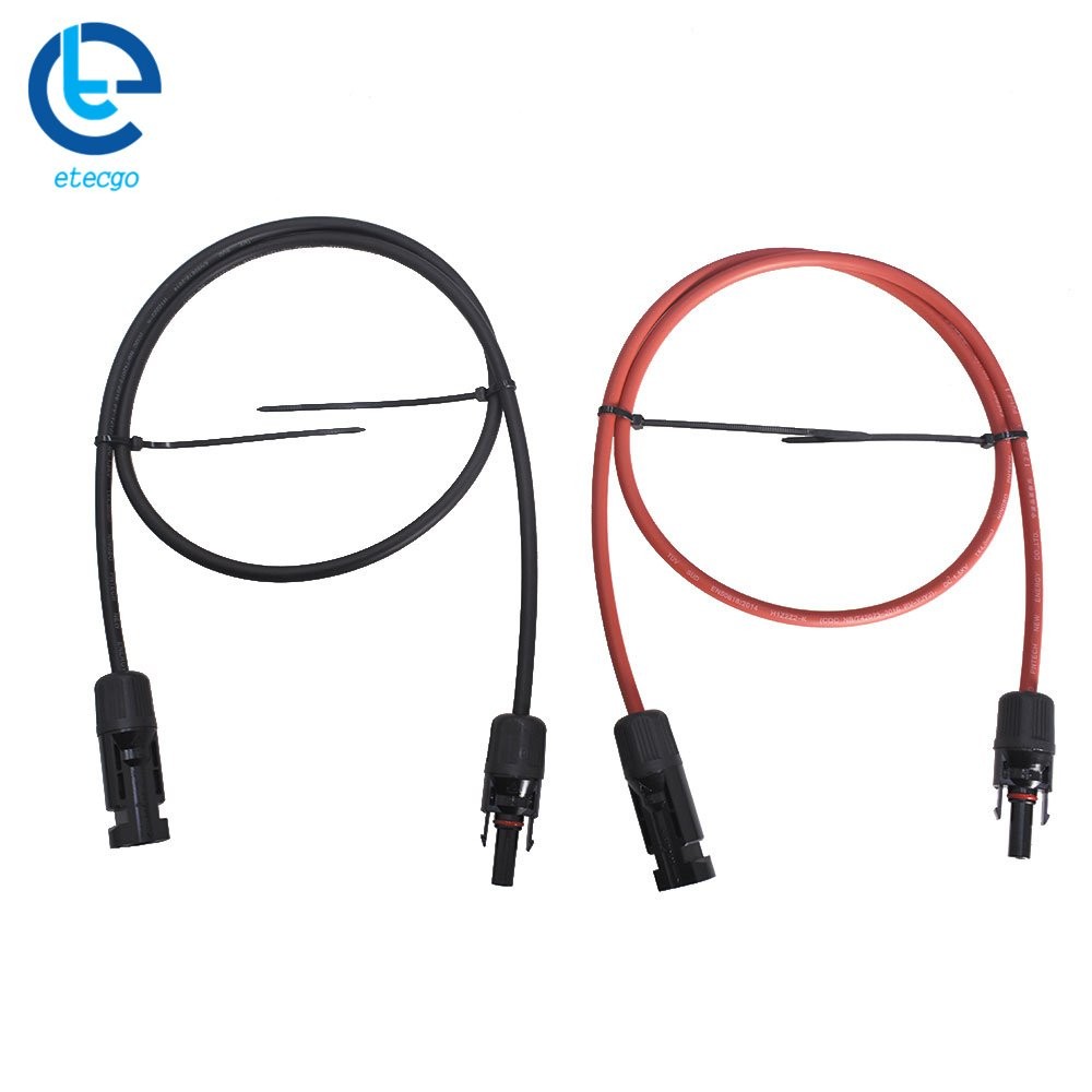 1 Pair Black + Red 10 AWG 3 Feet Solar Panel Extension Cable Wire Connector