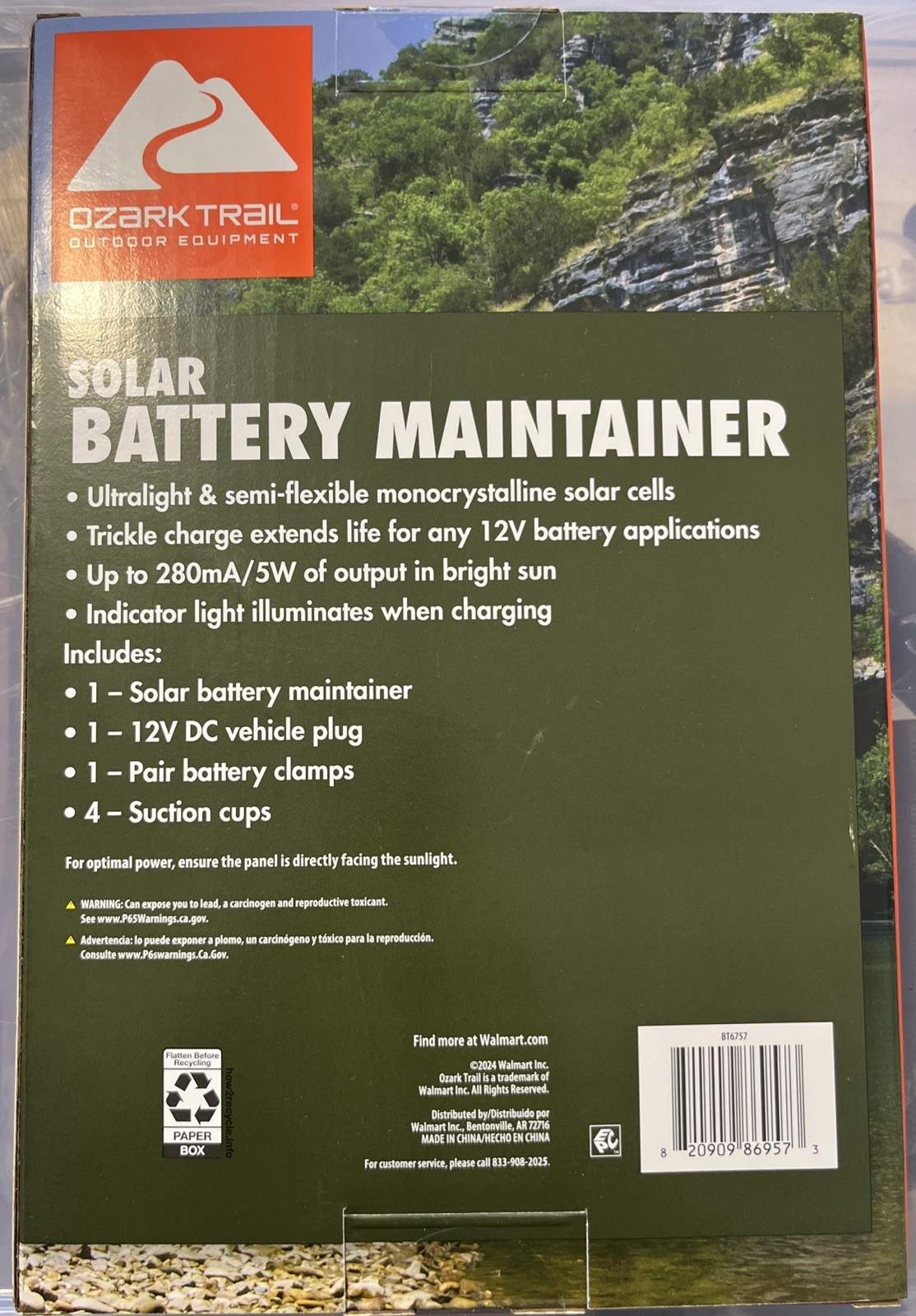 Ozark Trail Solar Boat Battery Maintainer 5W, BT6757, New Sealed