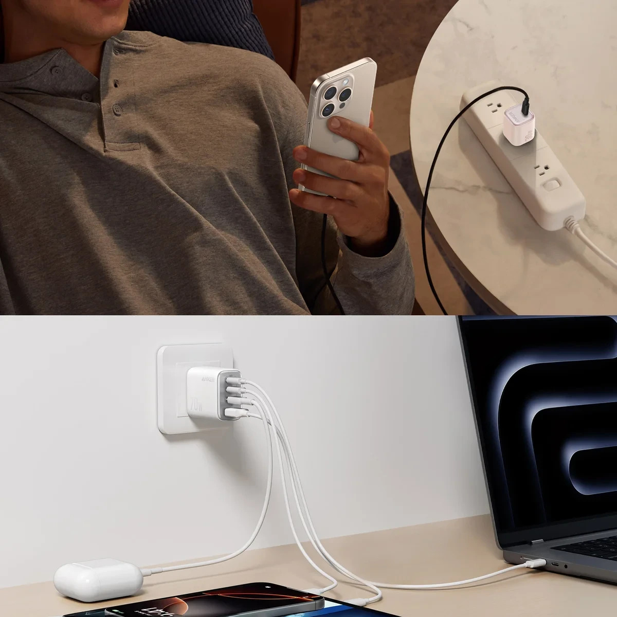 ANKER WALL CHARGER MULTI USB C CHARGERS OUTLET PHONE POWER PLUG 70W 30W 2 PACK