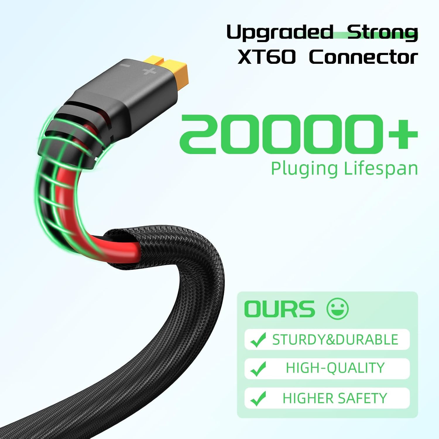 Bateria Power Solar to XT60 Extension Cable, 12WG 10FT Flame Retardant Protectiv