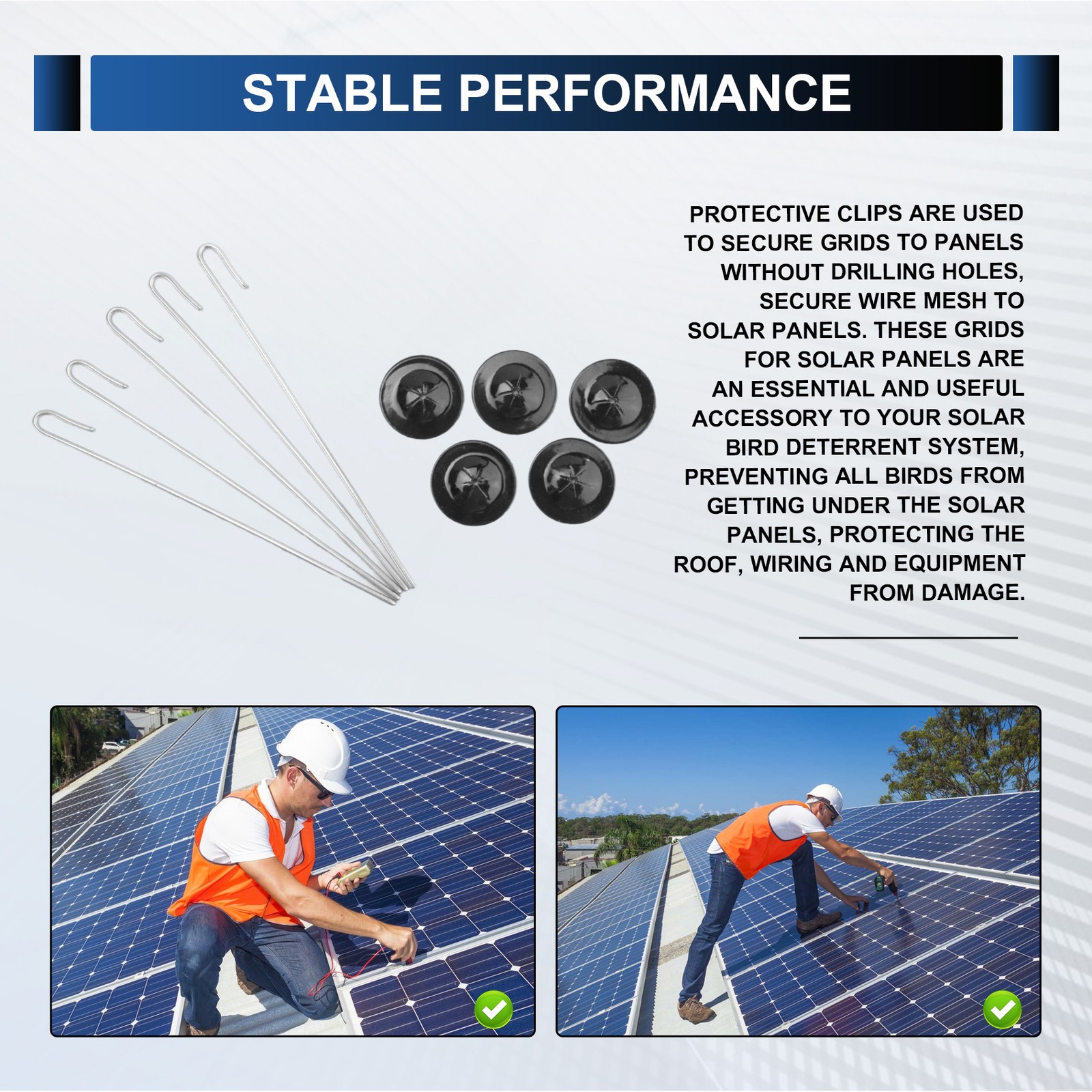100 Packs Solar Panel Guard Clips, Stainless Steel Wire Fence Fasteners6181