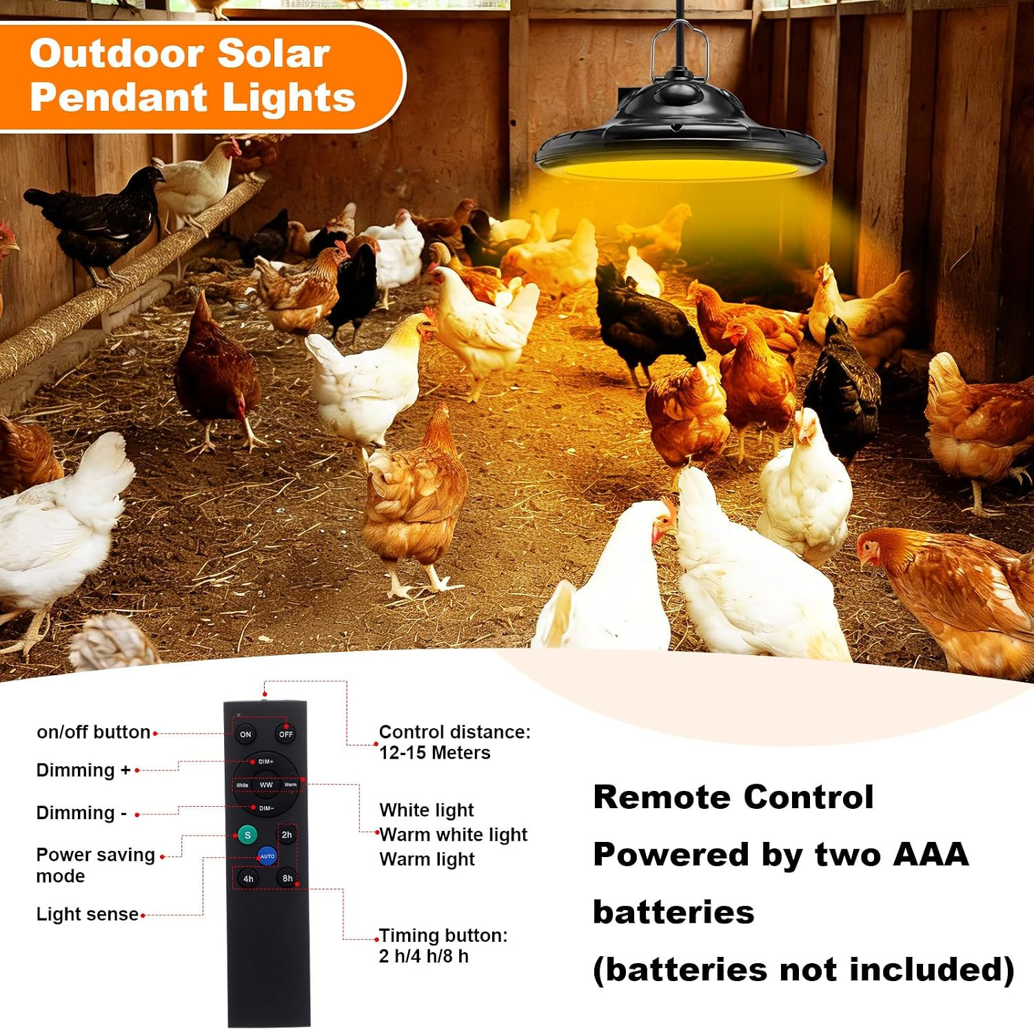 Solar Chicken Coop Fan and Light Kit, 15W Powerful Solar Panel, 4500Mah Recharge