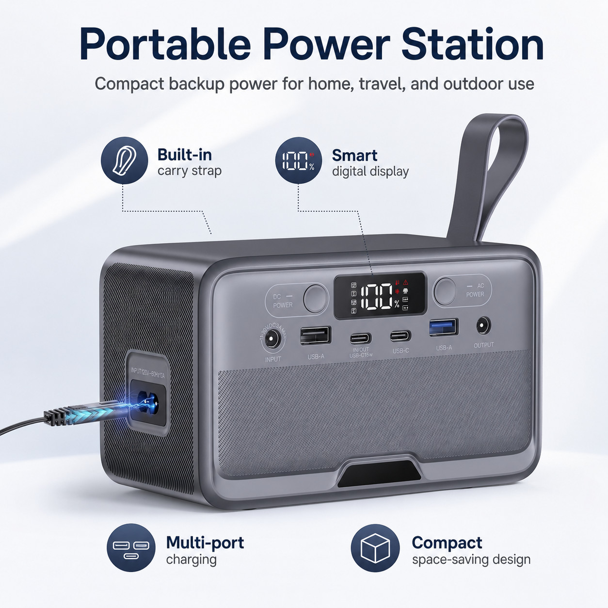 100W Portable Power Station 89.6Wh Backup Battery USB-C AC Port For Camping Trav