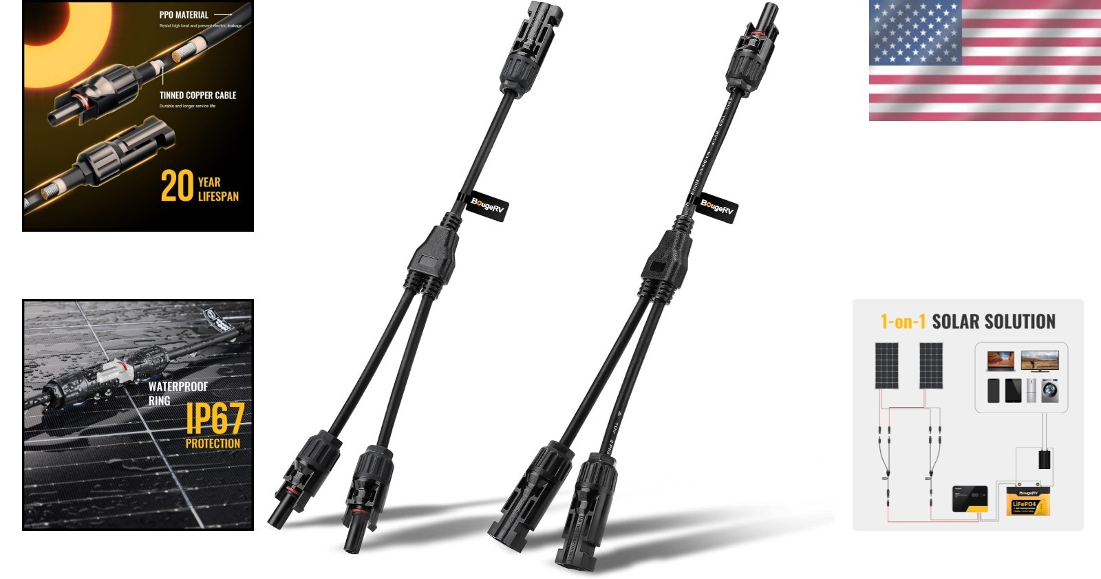 20A Waterproof Y Branch Parallel Solar Connectors for Easy Panel Connections